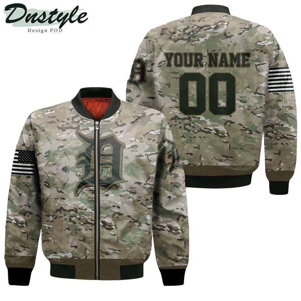 Detroit Tigers Camouflage Veteran Personalized Bomber Jacket