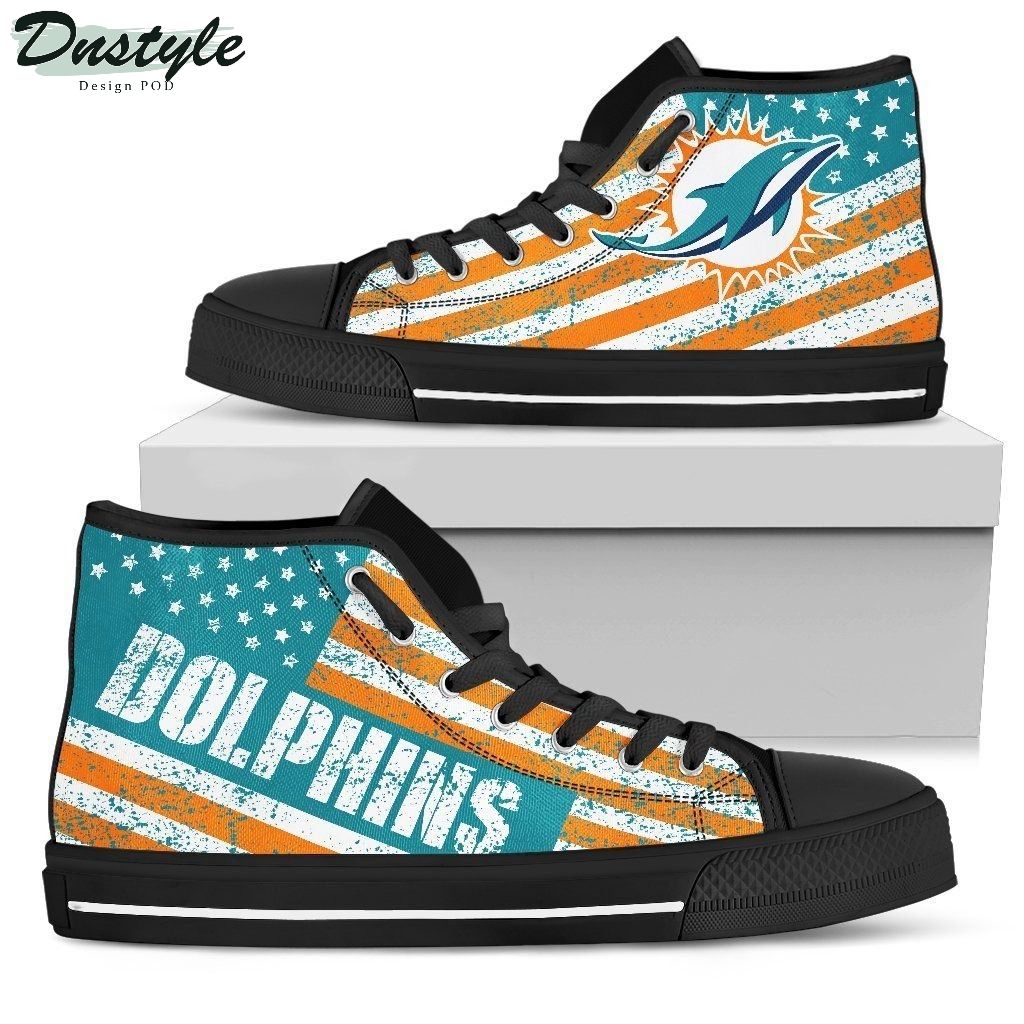 America Flag Italic Vintage Style Miami Dolphins NFL Canvas High Top Shoes