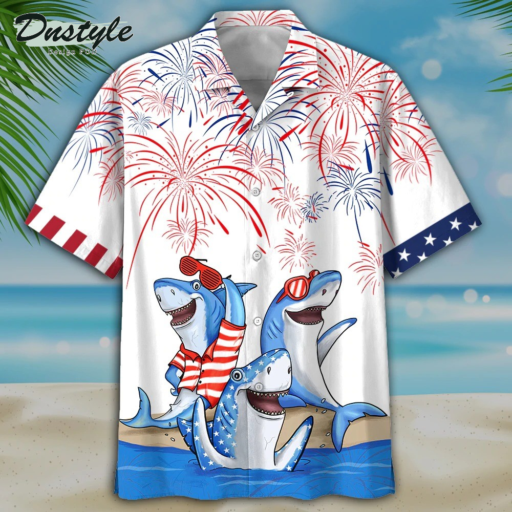 Shark Independece Day Hawaiian Shirt