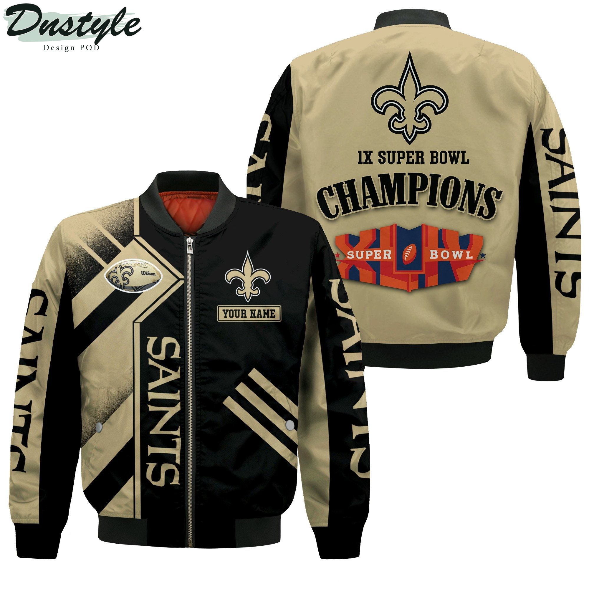 New Orleans Saints NFL 1X Super Bowl Champions Custom Name Bomber Jacket