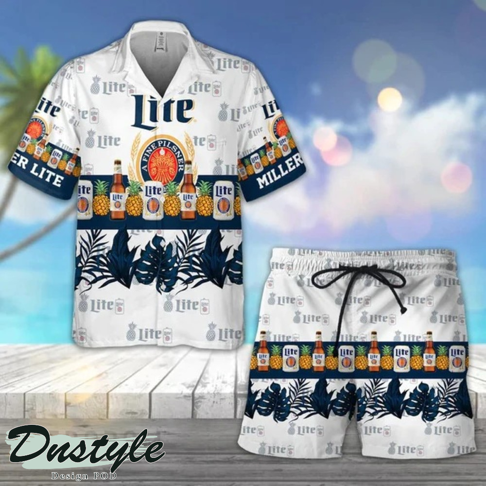 Tropical Pineapple Miller Lite Hawaiian Shirt And Short