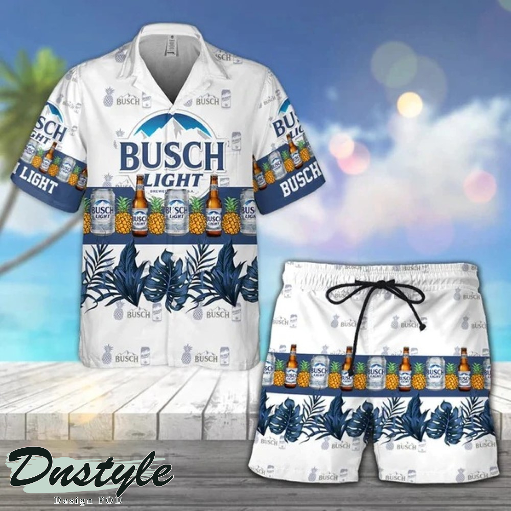 Tropical Pineapple Busch Light Hawaiian Shirt And Short
