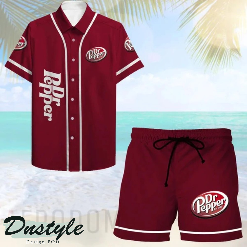 Basic Printed Dr Pepper Button Shirt And Short