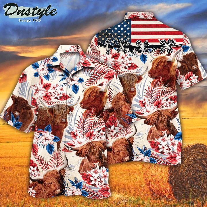 Highland Cattle Lovers American Flag Hawaiian Shirt