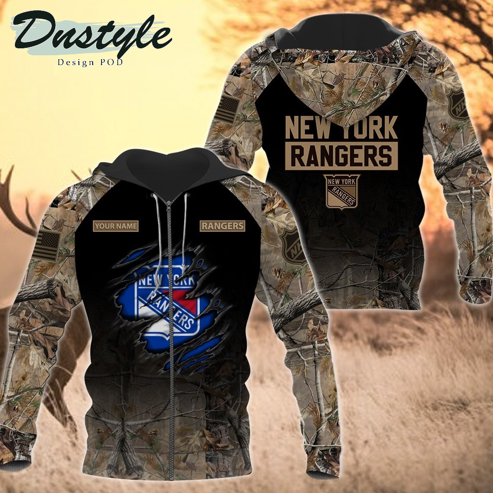 New York Rangers Hunting Camo Personalized 3D Hoodie