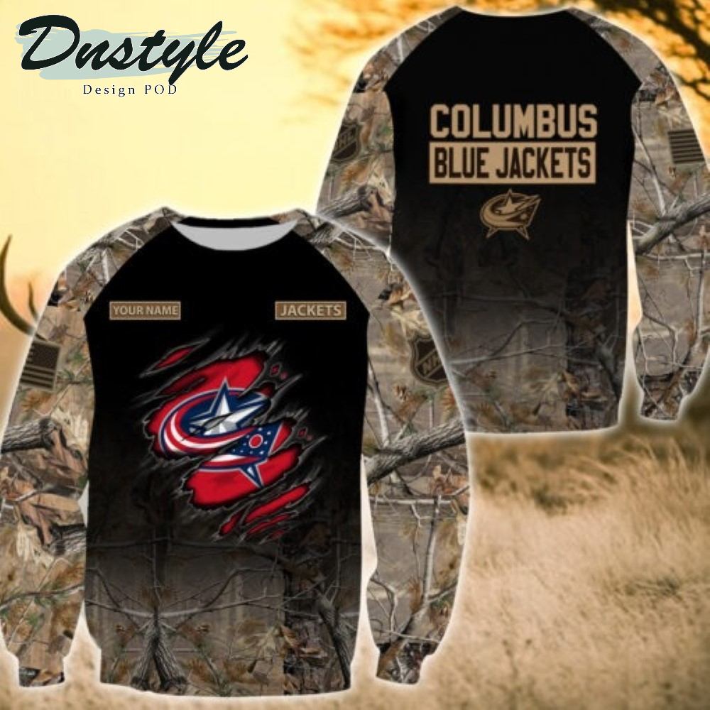 Columbus Blue Jackets Hunting Camo Personalized 3D Hoodie