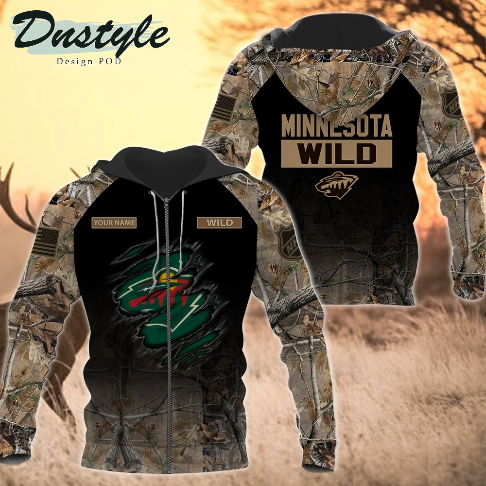 Minnesota Wild Hunting Camo Personalized 3D Hoodie