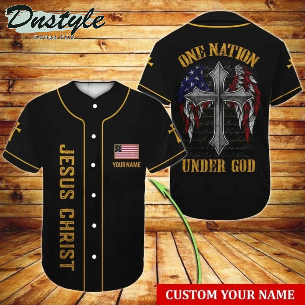 American Christian One Nation Under God Jesus Chrits Custom Name Baseball Jersey