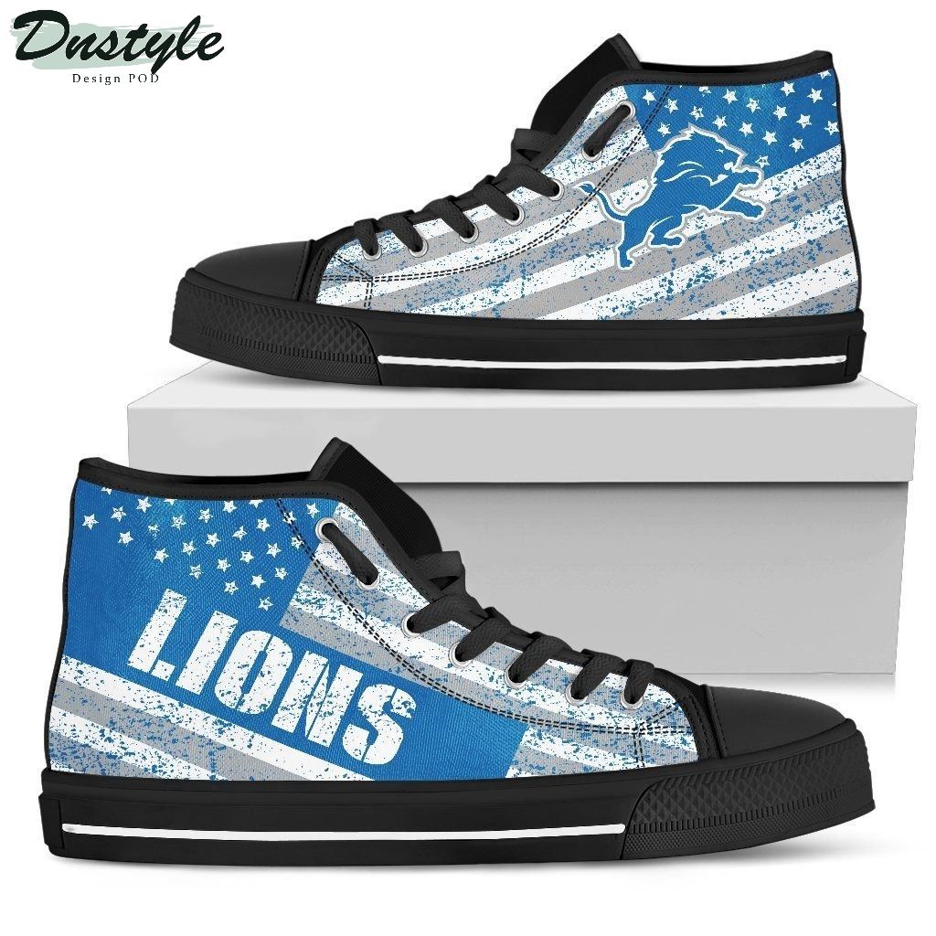 America Flag Italic Vintage Style Detroit Lions NFL Canvas High Top Shoes
