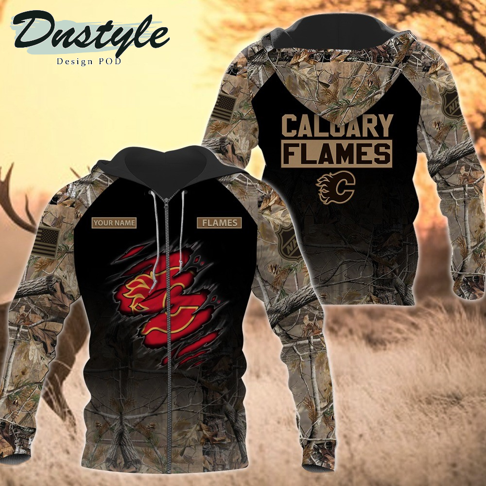 Calgary Flames Hunting Camo Personalized 3D Hoodie