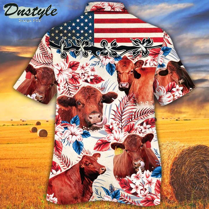 Red Angus Cattle Lovers American Flag Hawaiian Shirt