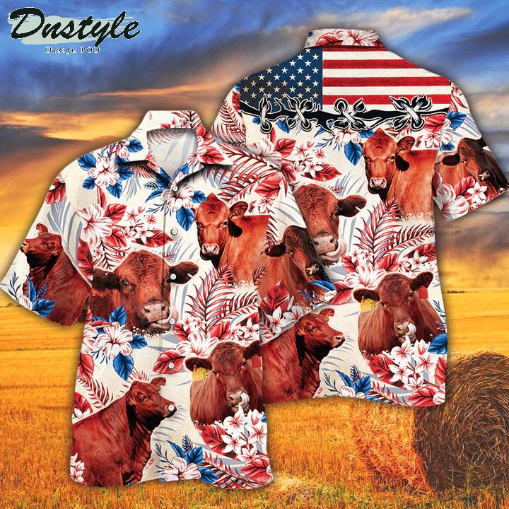 Red Angus Cattle Lovers American Flag Hawaiian Shirt
