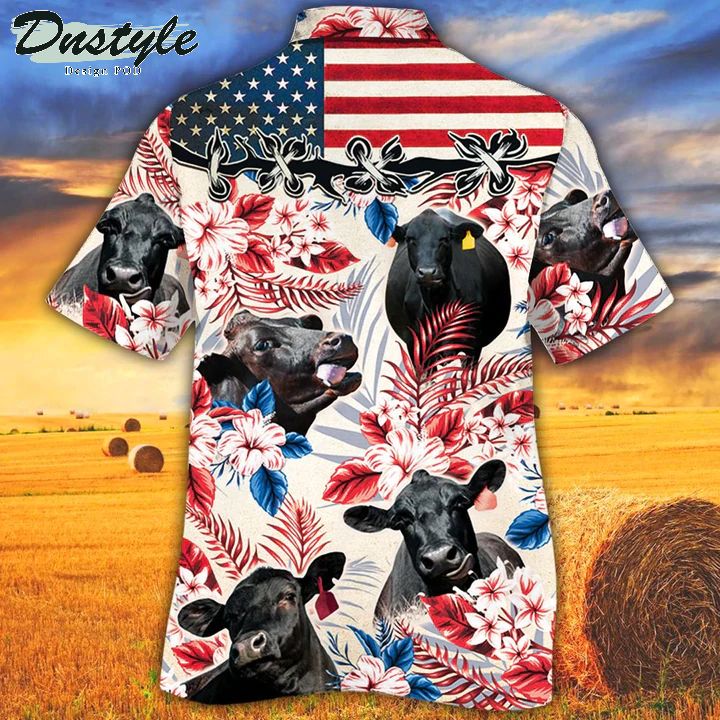 Black Angus Cattle Lovers American Flag Hawaiian Shirt