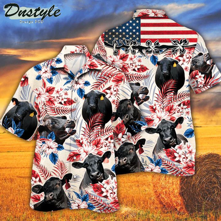 Black Angus Cattle Lovers American Flag Hawaiian Shirt