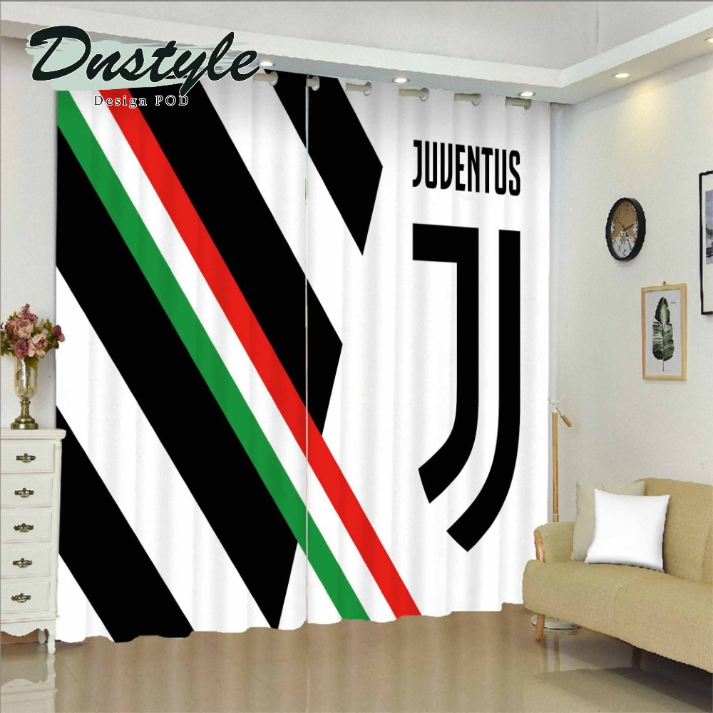 Black Red And Green Stripes Diagonal Juventus Logo Luxury Brand Window Curtains