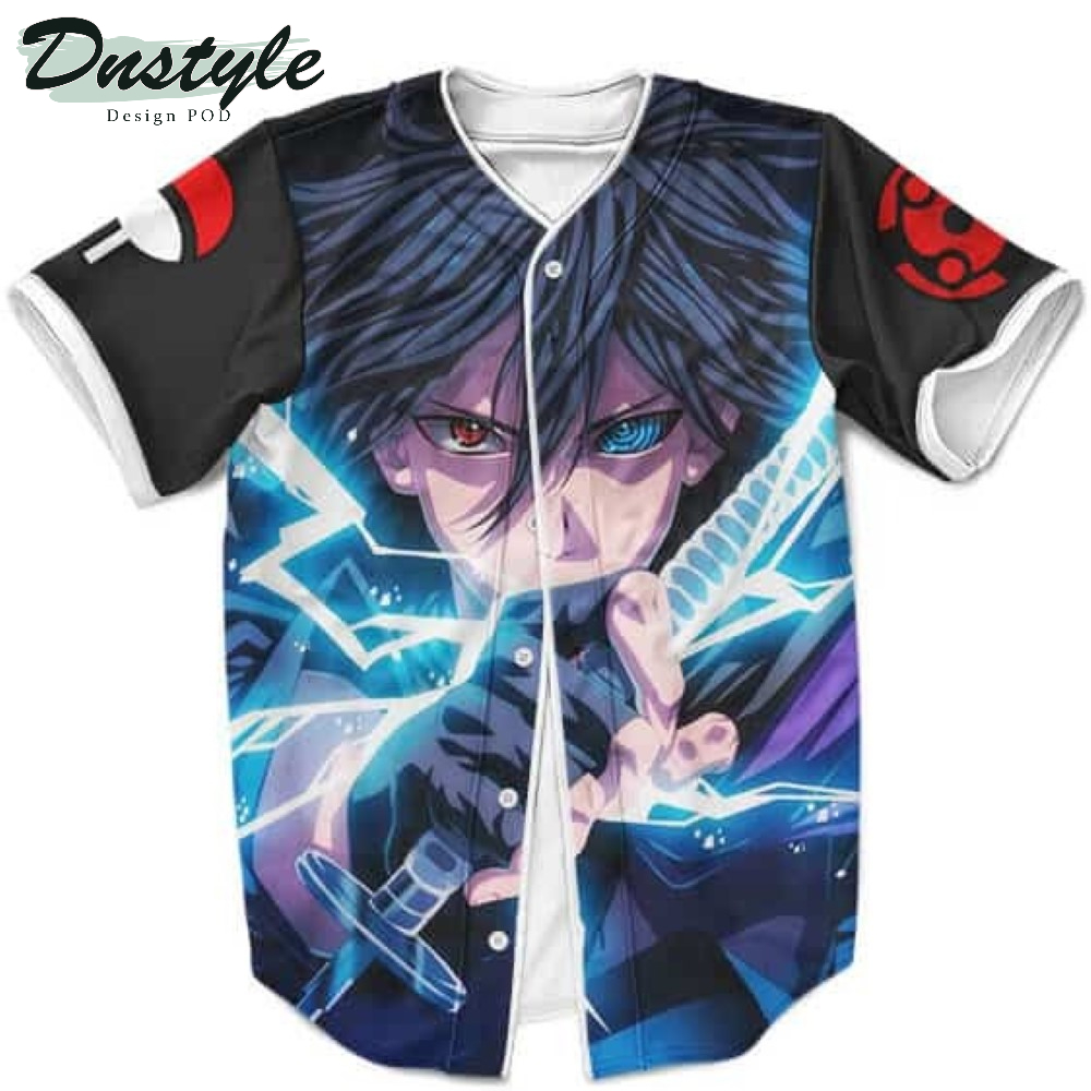Sasuke Uchiha Powered Up Black MLB Baseball Shirt