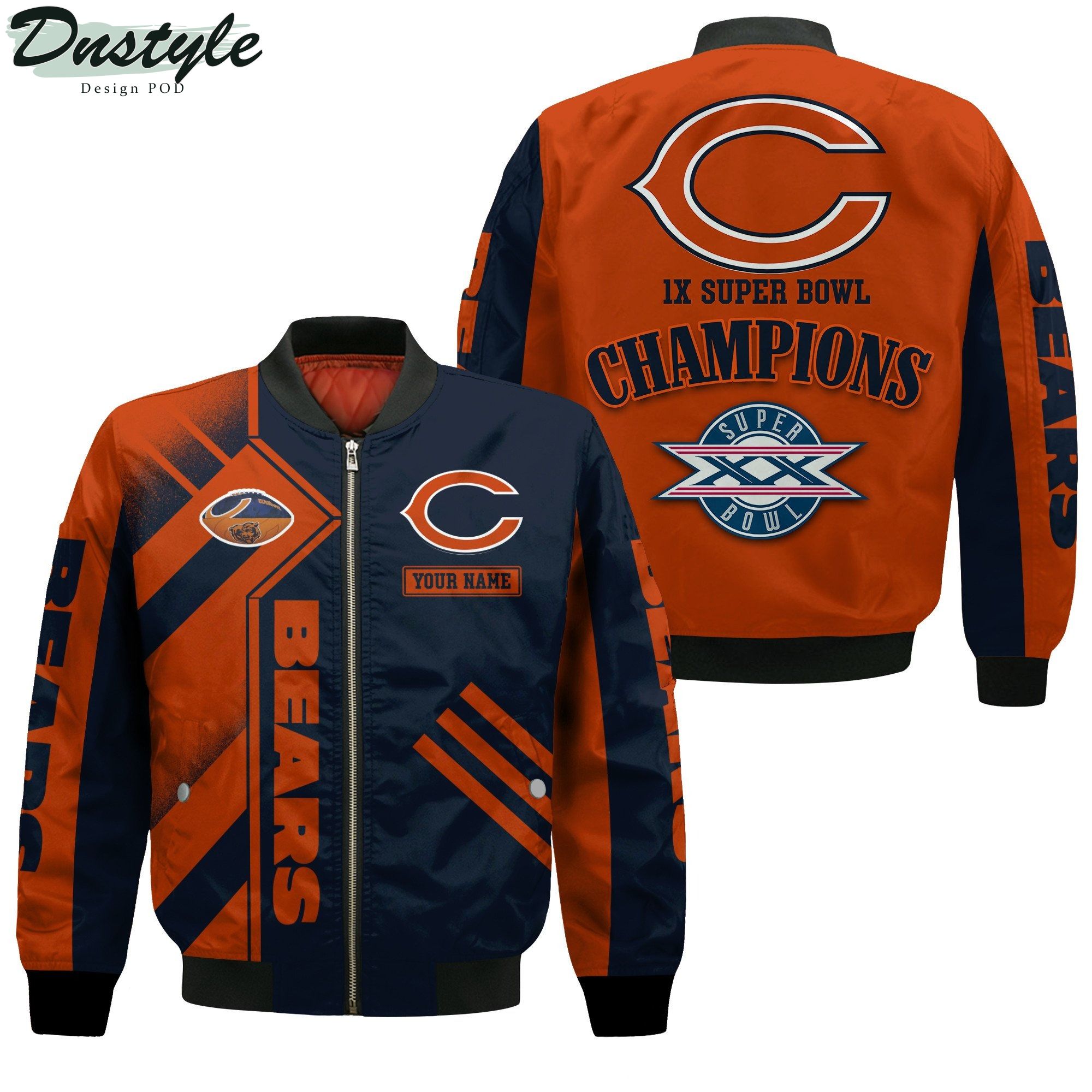 Chicago Bears NFL 1X Super Bowl Champions Custom Name Bomber Jacket
