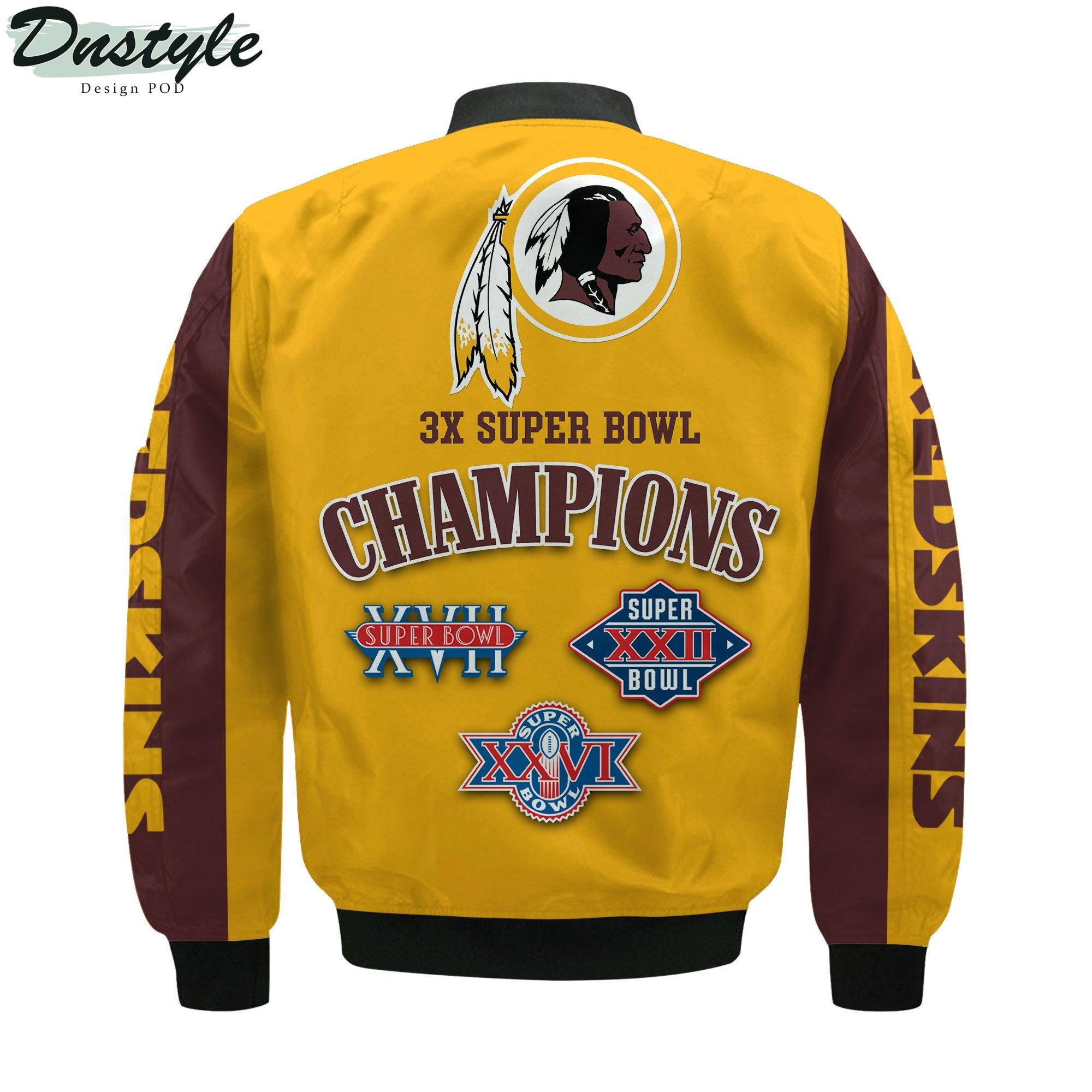 Washington Redskins NFL 3X Super Bowl Champions Custom Name Bomber Jacket
