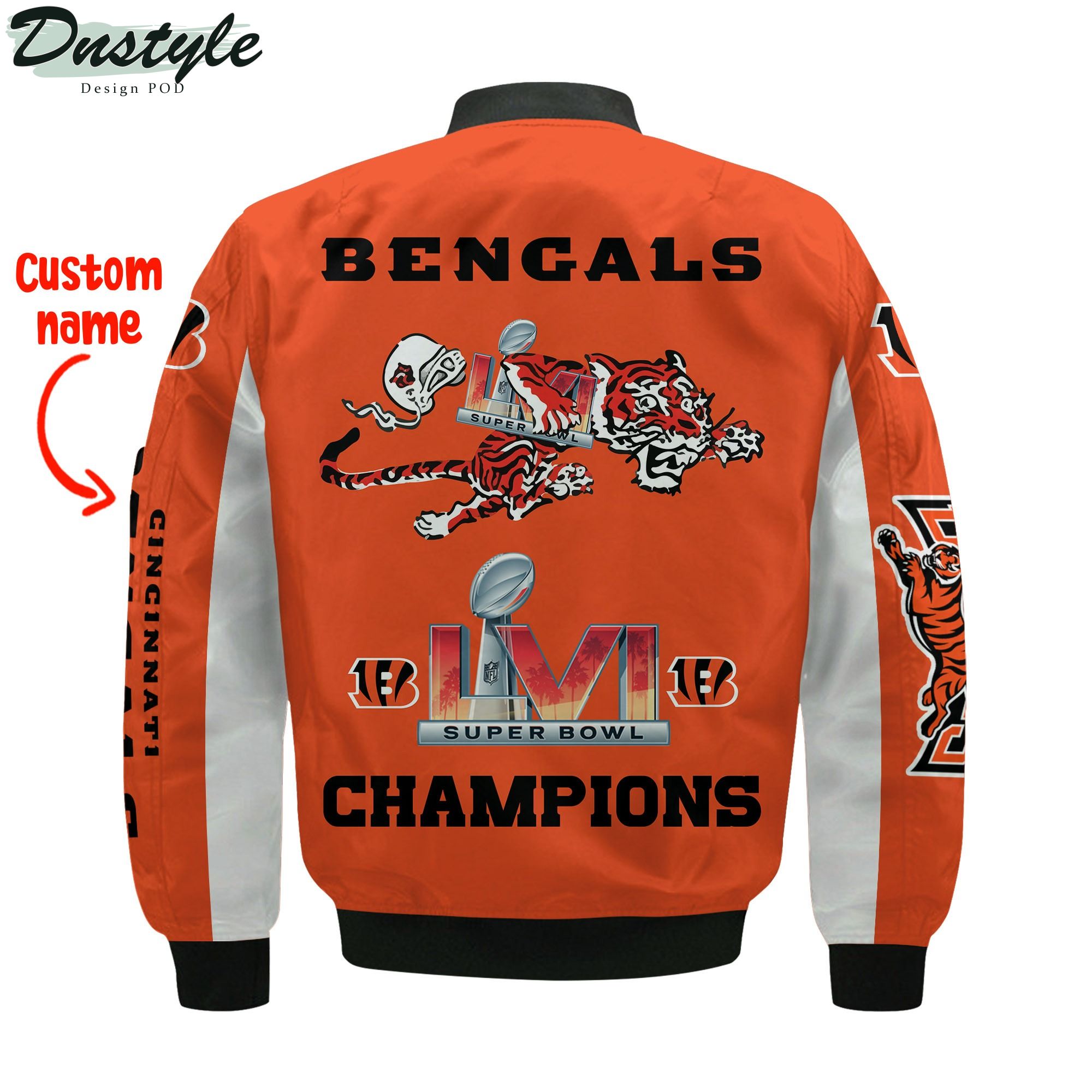 Cincinnati Bengals NFL Mascot Super Bowl LVI Champions 2021 Custom Name Bomber Jacket
