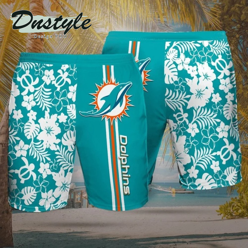 Personalized Miami Dolphins Football Team Blue Hawaiian Beach Short
