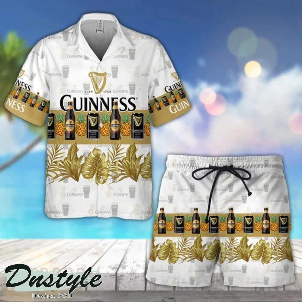 Tropical Pineapple Guinness Beer Hawaiian Shirt And Short