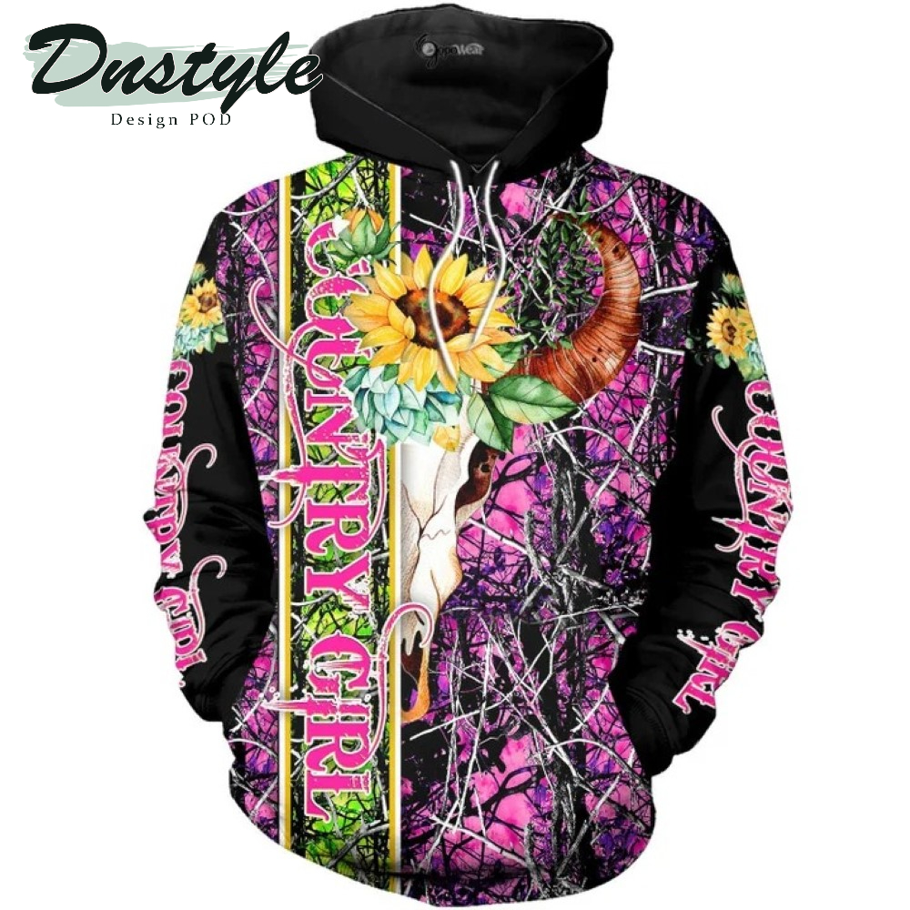 Skull Bull Pink Camo 3D All Over Printed Hoodie
