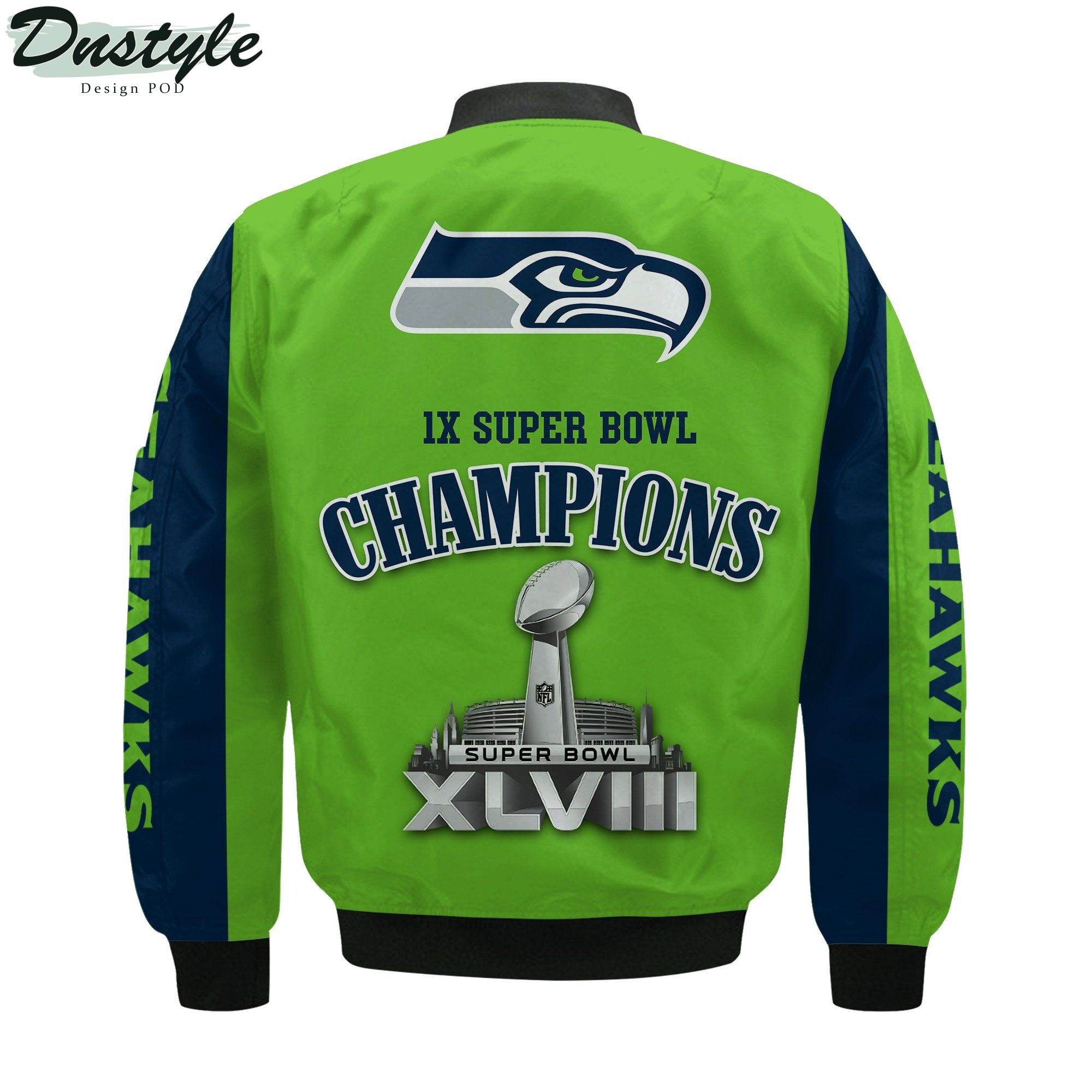 Seattle Seahawks NFL 1X Super Bowl Champions Custom Name Bomber Jacket