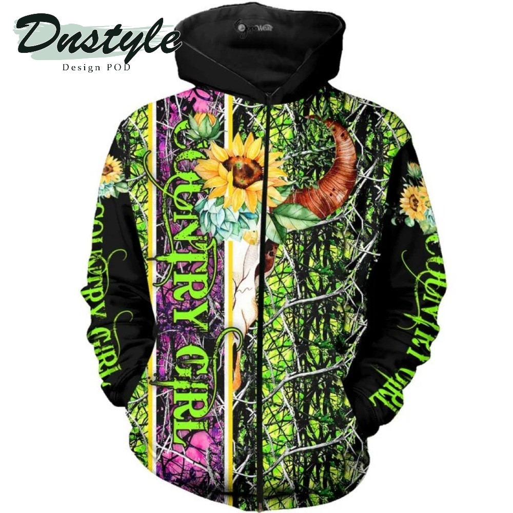 Skull Bull Green Camo 3D All Over Printed Hoodie