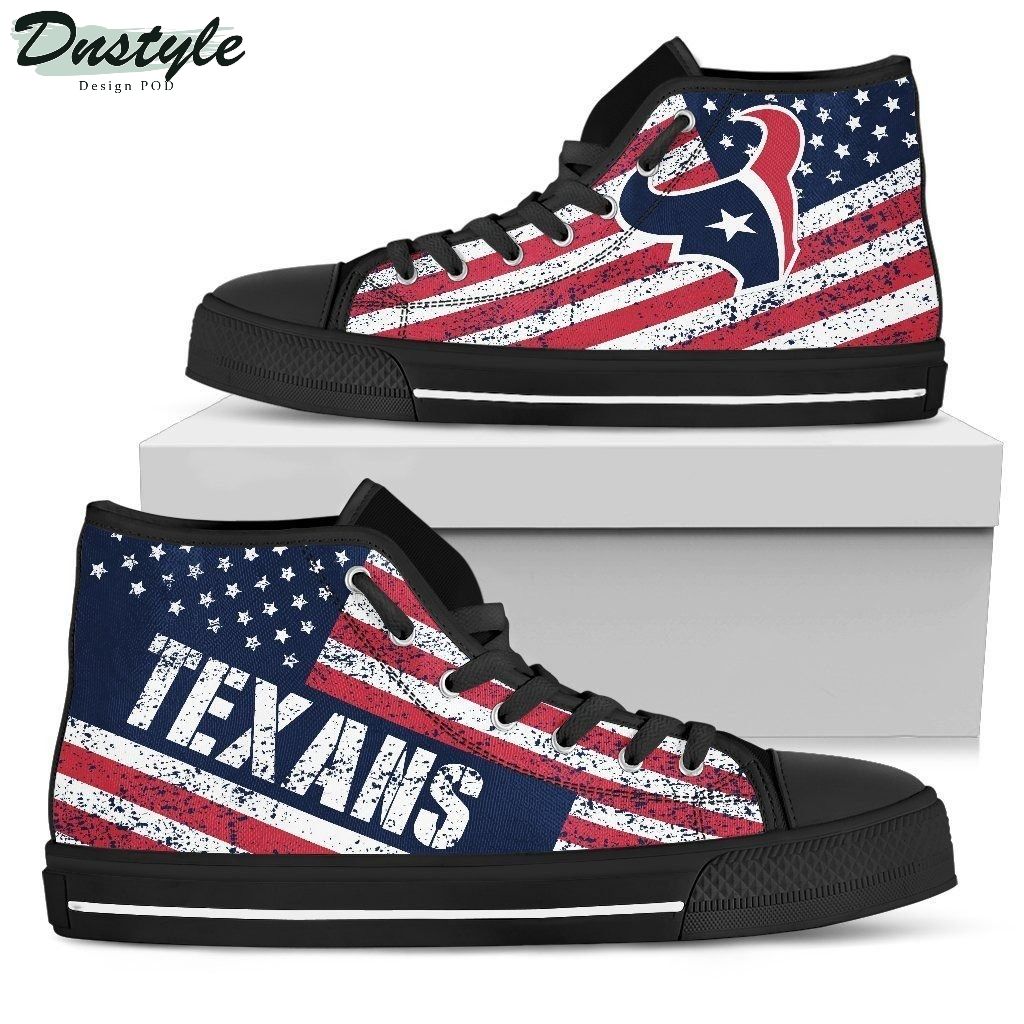 America Flag Italic Vintage Style Houston Texans NFL Canvas High Top Shoes