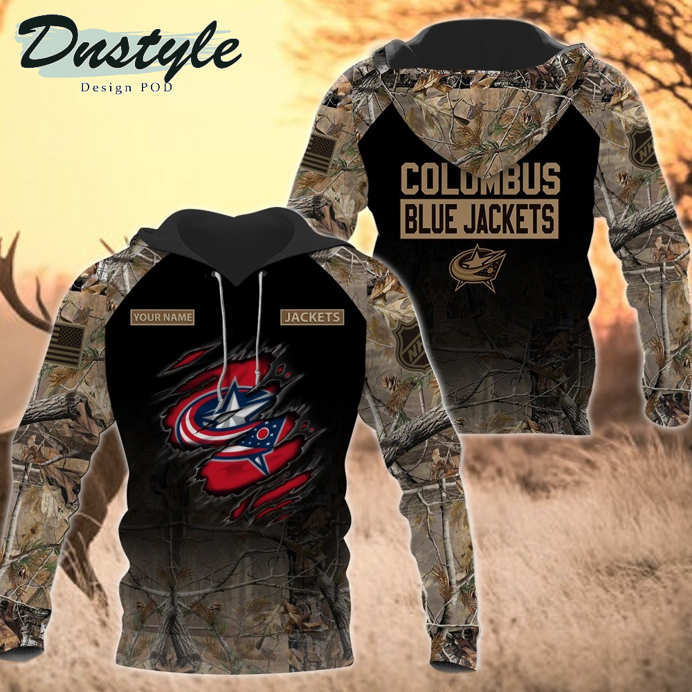 Columbus Blue Jackets Hunting Camo Personalized 3D Hoodie