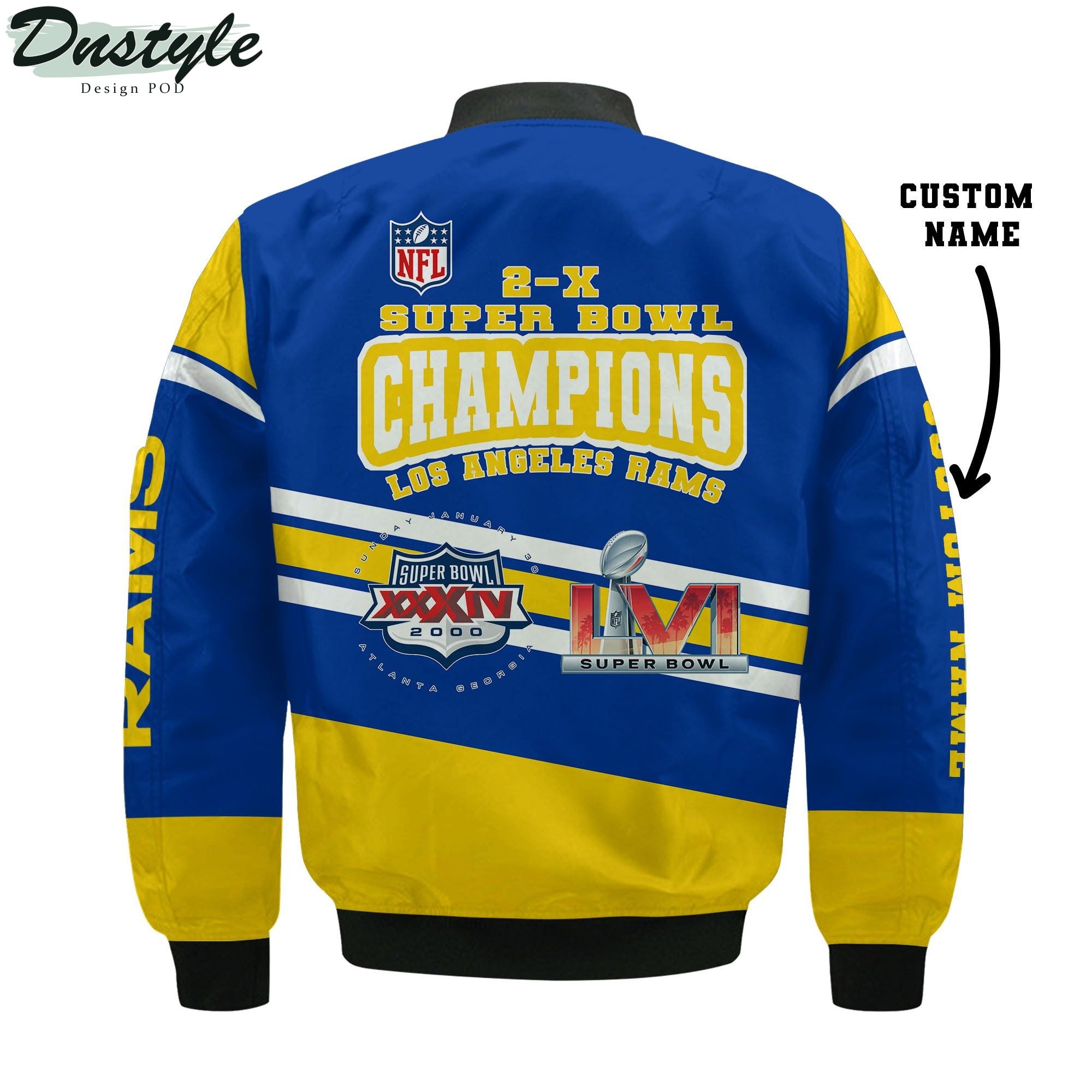 Los Angeles Rams 2X Super Bowl LVI Champions 2021 Custom Name Bomber Jacket