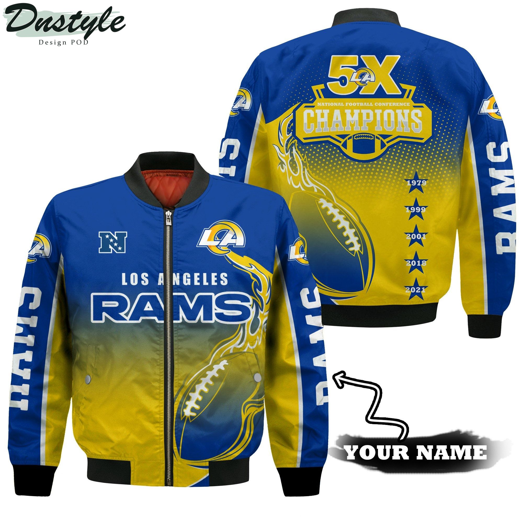 Los Angeles Rams 5X NFC Champions 2021 Custom Name Bomber Jacket