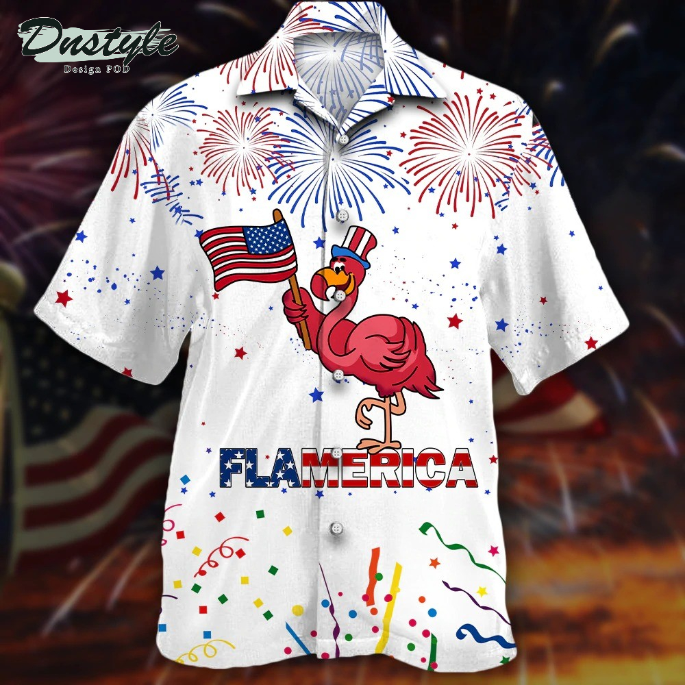Flamingo American Flag 4th of July Hawaiian Shirt
