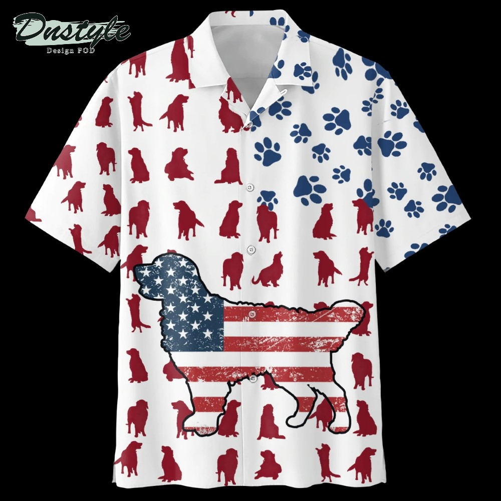 Golden Dog American Flag Hawaiian Shirt