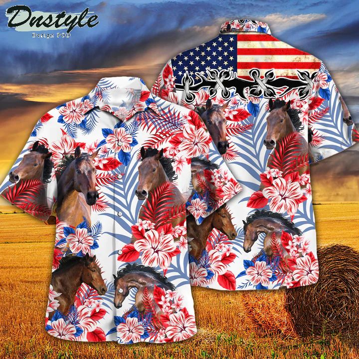Horse Lovers American Flag Hawaiian Shirt