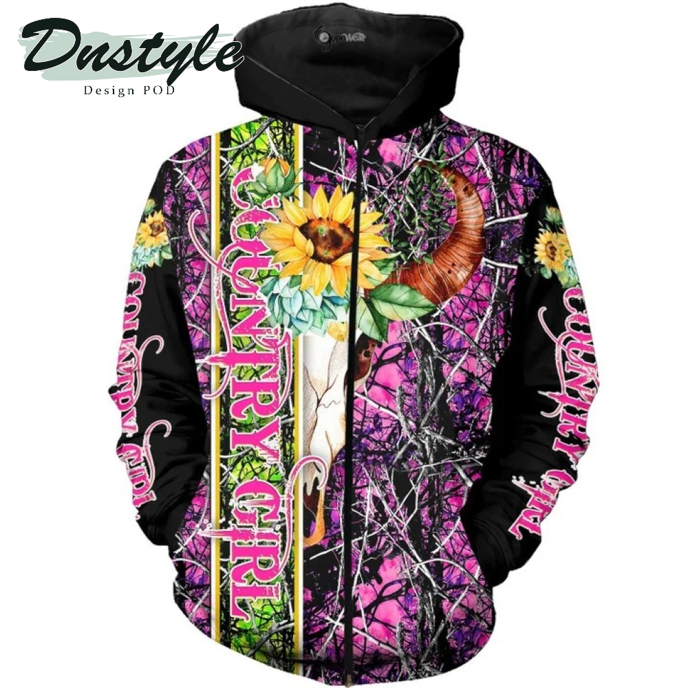 Skull Bull Pink Camo 3D All Over Printed Hoodie