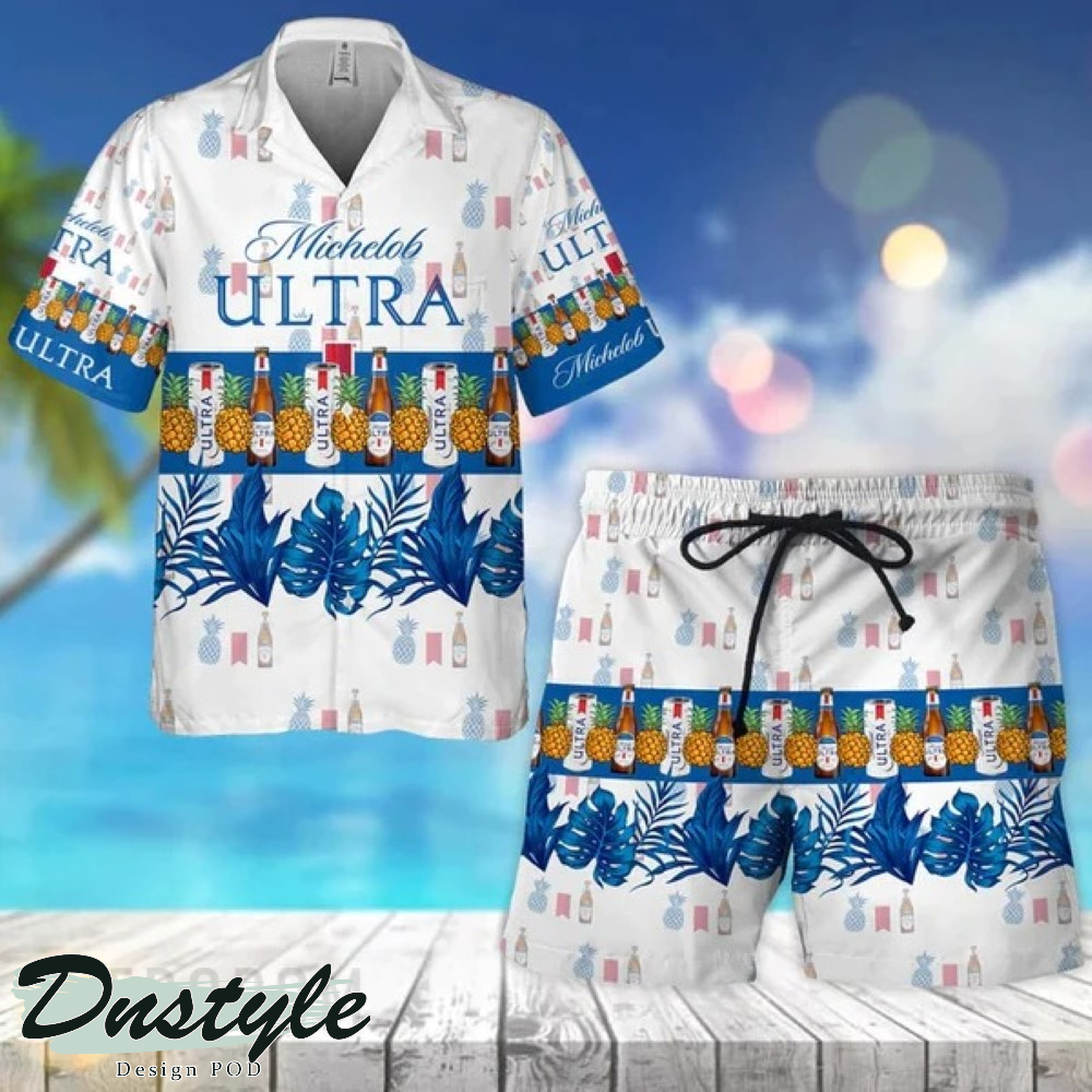 Tropical Pineapple Michelob ULTRA Hawaiian Shirt And Short