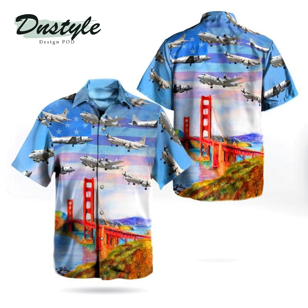 US Navy Lockheed P-3 Orion Independence Day Golden Gate Bridge Hawaiian Shirt