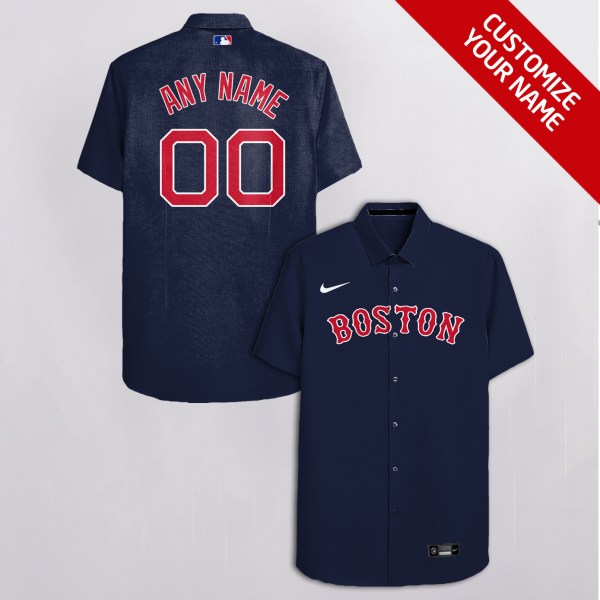 Boston Red Sox NFL Navy Personalized Hawaiian Shirt