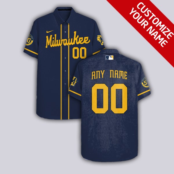 Milwaukee Brewers NFL Navy Personalized Hawaiian Shirt