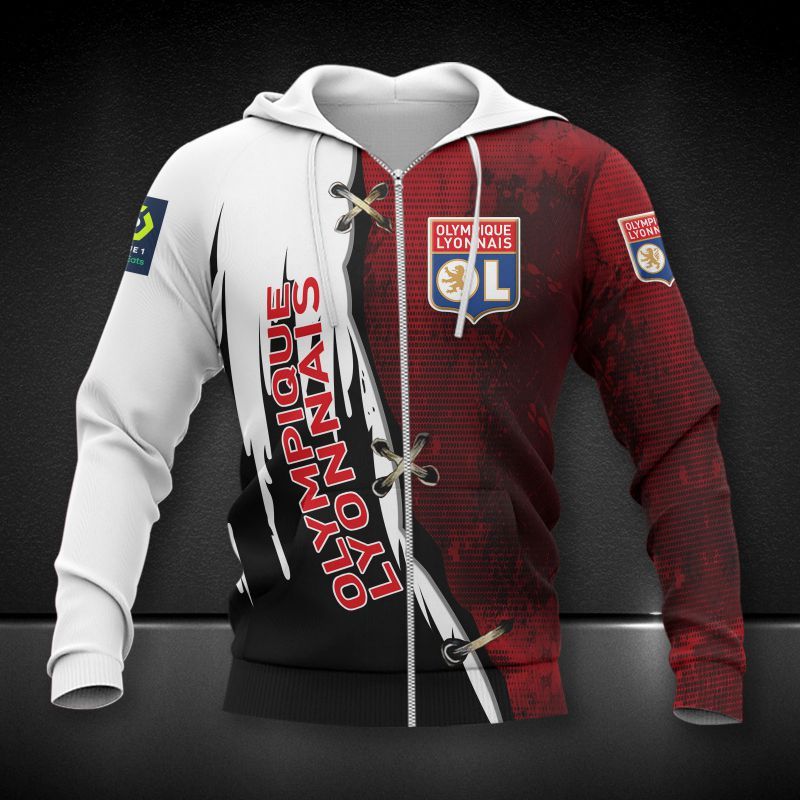 Olympique Lyonnais red 3d all over printed hoodie