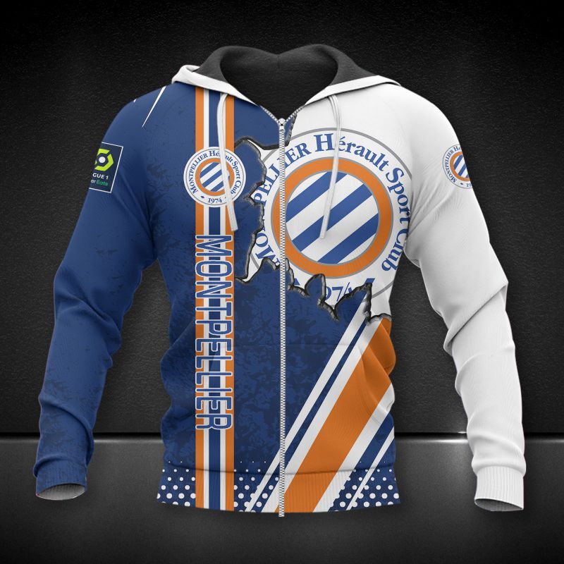 Montpellier HSC blue white 3d all over printed hoodie