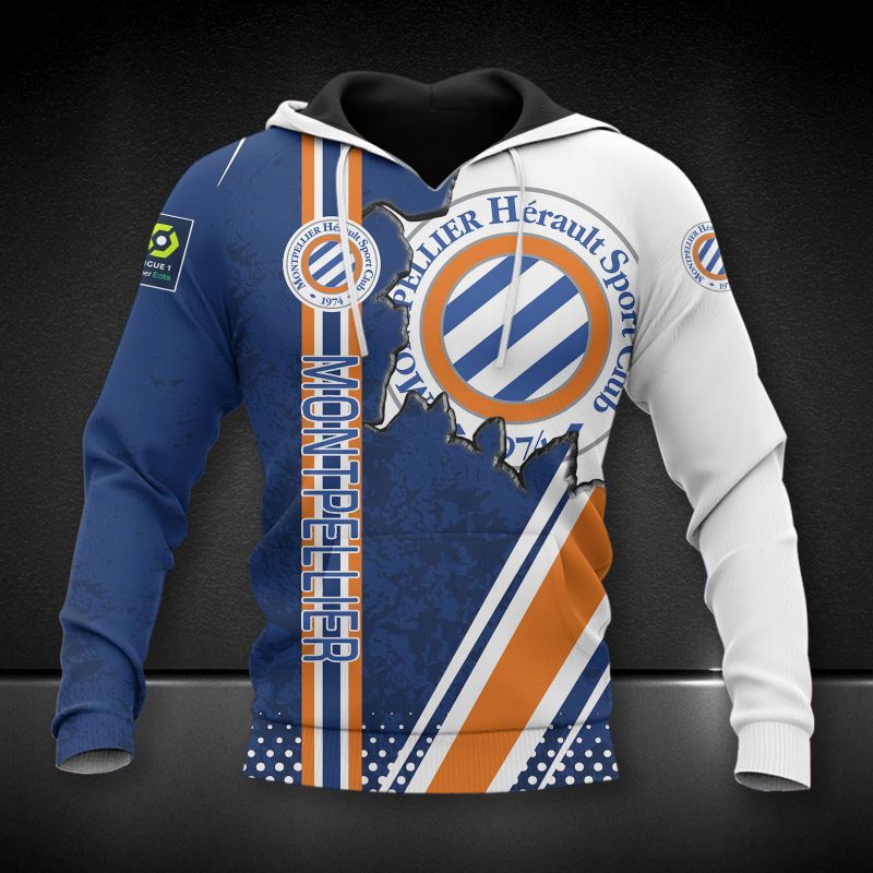 Montpellier HSC blue white 3d all over printed hoodie