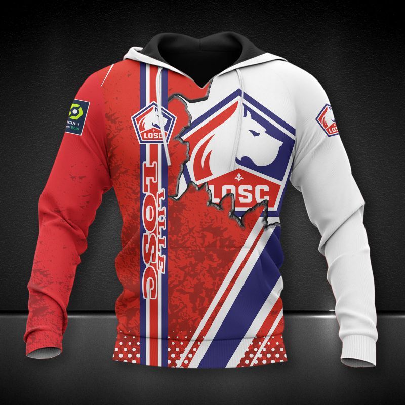 LOSC Lille red white 3d all over printed hoodie
