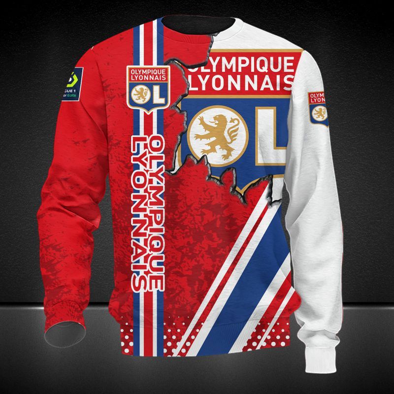 Olympique Lyonnais red white 3d all over printed hoodie