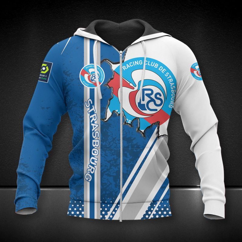 RC Strasbourg Alsace blue white 3d all over printed hoodie