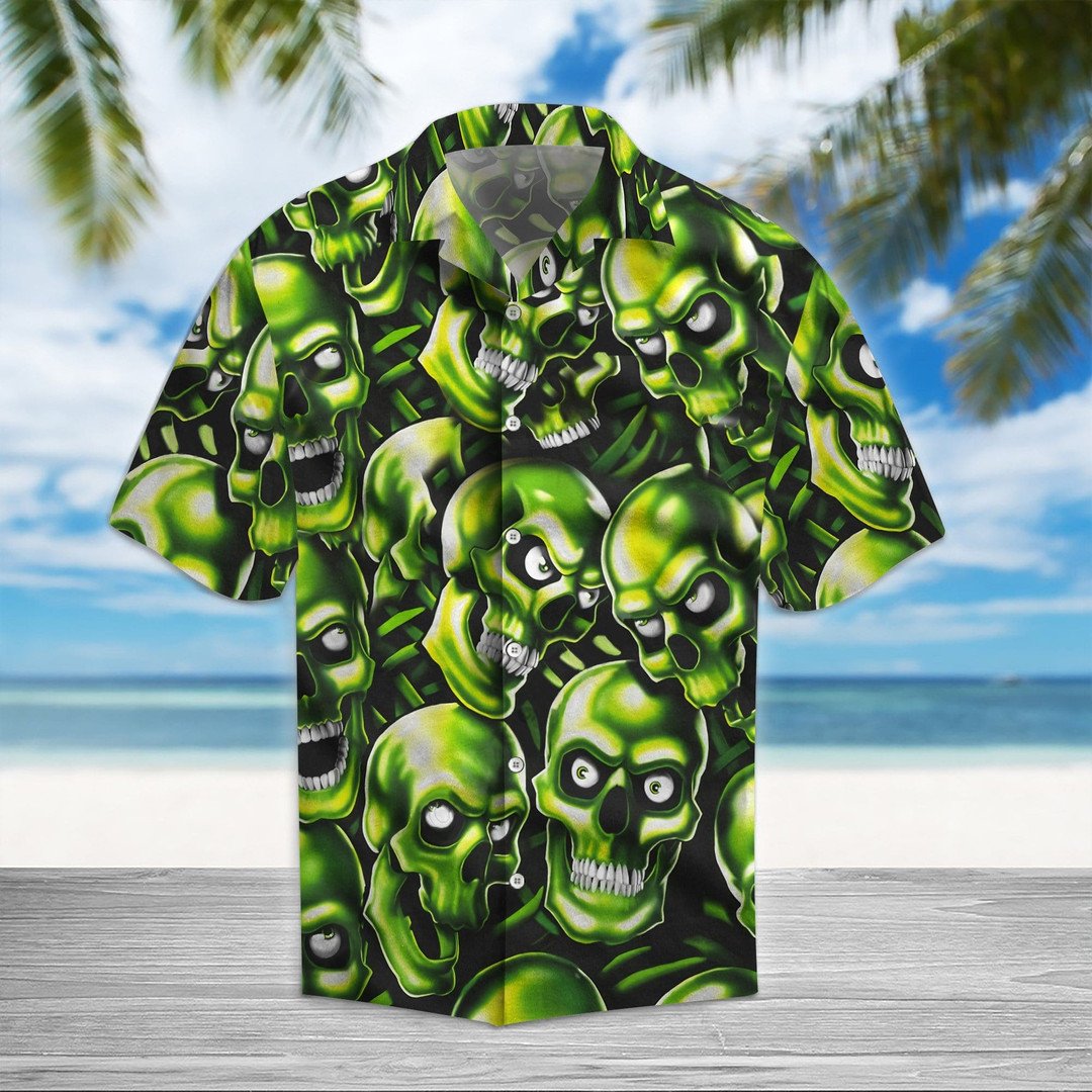 Green Skull The Mask Hawaiian Shirts