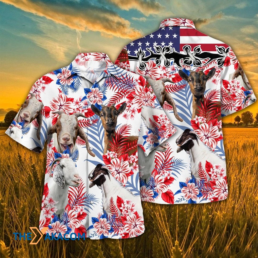 Independence Day Goat Tropical Plant Hawaiian Shirt