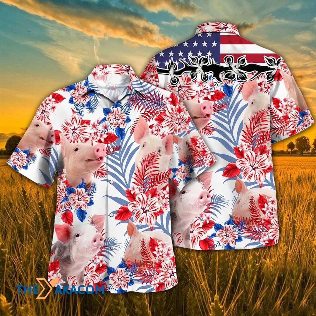 Independence Day Pig Tropical Plant Hawaiian Shirt