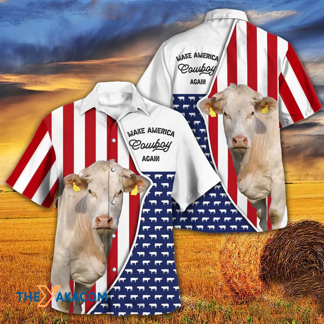 Independence Day Charolais Cattle Make America Cowboy Again Hawaiian Shirt